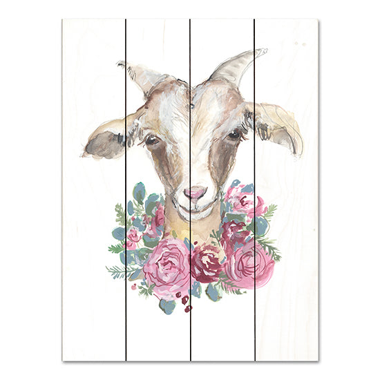 Jessica Mingo JM526PAL - JM526PAL - Rosie the Goat - 12x16 Goat, Flowers, Whimsical, Pink Flowers, Wreath of Flowers from Penny Lane
