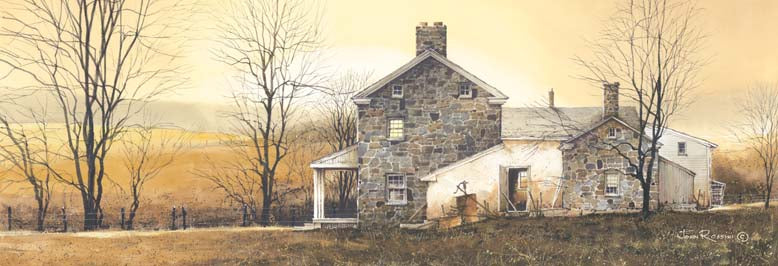 John Rossini JR206C - JR206C - A New Day - 36x12 Morning, House, Stone House, Sun, Fields, Rustic from Penny Lane