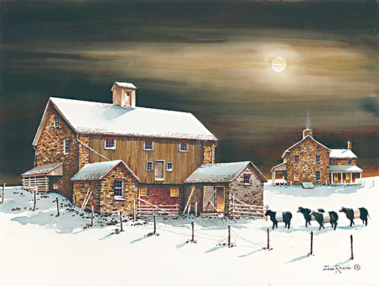 John Rossini JR366 - JR366 - Wolf Moon - 16x12 Barns, Cows, Farm, House, Winter, Snow, Nighttime, Seasons from Penny Lane