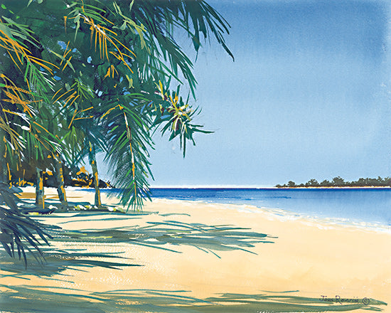 John Rossini JR385 - JR385 - Tropic Solitude - 16x12 Coastal, Tropical, Palm Trees, Trees, Beach, Coast, Ocean, Sand, Landscape from Penny Lane