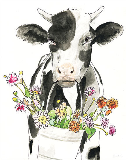Kamdon Kreations KAM481 - KAM481 - Bessie - 12x16 Cow, Black & White Cow, Animals, Bucket of Flowers, Flowers, Wildflowers, Whimsical from Penny Lane