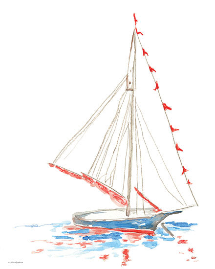 Kamdon Kreations KAM618 - KAM618 - Boat Parade - 12x16 Sailboat, Boat, Abstract, Red, White & Blue, Patriotic from Penny Lane