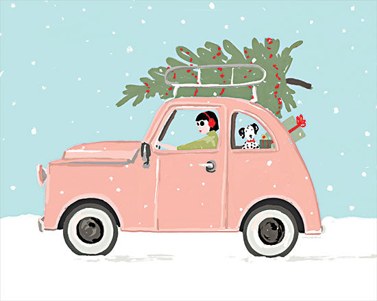 Kamdon Kreations KAM780 - KAM780 - To My Bff's House - 16x12 Christmas, Holidays, Whimsical, Car, Pink Car, Christmas Tree, Woman, Dog, Presents, Winter, Snow, Abstract, from Penny Lane