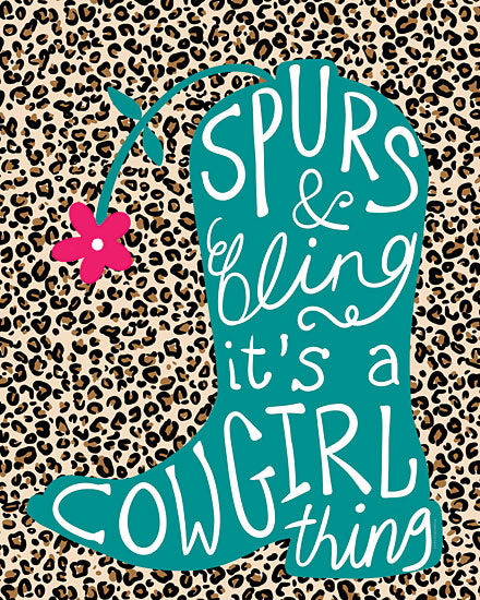 Kamdon Kreations KAM795 - KAM795 - Spurs & Bling   - 12x16 Western, Boot, Cowboy Boot, Girl Power, Spurs & Bling It's a Cowgirl Thing, Typography, Signs, Textual Art, Tween, Leopard Print, Pink Flower from Penny Lane