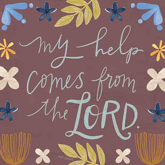 Katie Doucette KD131 - KD131 - My Help Comes From the Lord I - 12x12 Religious, My Help Comes From the Lord, Typography, Signs, Textual Art, Flowers, Greenery, Folk Art  from Penny Lane