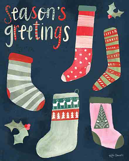 Katie Doucette KD142 - KD142 - Season's Greetings - 12x16 Christmas, Holidays, Stockings, Season's Greetings, Typography, Signs, Textual Art, Holly, Berries, Winter from Penny Lane