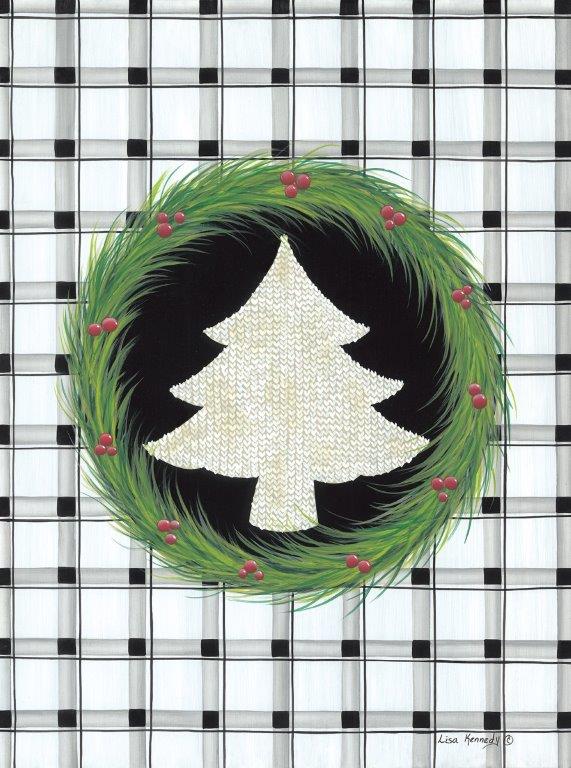 Lisa Kennedy KEN1188 - KEN1188 - Stitched Tree - 12x16 Christmas, Holidays, Christmas Tree, Plaid, Wreath, Greenery, Berries from Penny Lane