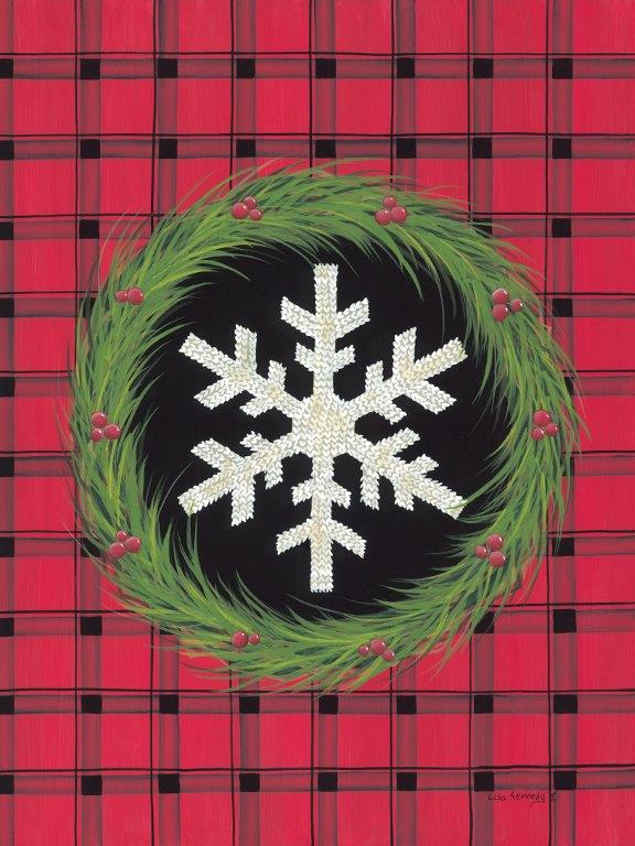 Lisa Kennedy KEN1189 - KEN1189 - Big Snowflake - 12x16 Snowflake, Winter Plaid, Wreath, Greenery, Berries from Penny Lane