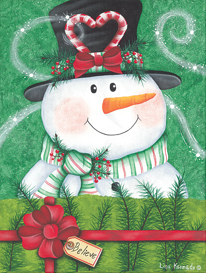 Lisa Kennedy KEN1226 - KEN1226 - Snowman Gift - 12x16 Snowman, Holidays, Christmas, Whimsical, Believe, Pine Sprigs, Christmas Decorations from Penny Lane