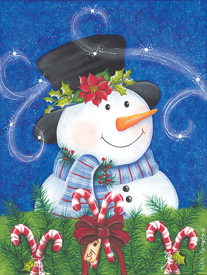 Lisa Kennedy KEN1227 - KEN1227 - Snowman & Candy Canes - 12x16 Snowman, Holidays, Christmas, Whimsical, Candy Canes, Joy, Pine Sprigs, Christmas Decorations from Penny Lane