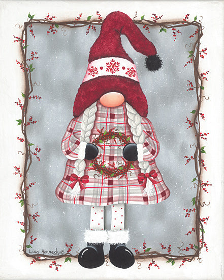 Lisa Kennedy KEN1239 - KEN1239 - Girl Gnome & Wreath - 12x16 Winter, Whimsical, Gnome, Wreath, Girl, Winter Clothes, Grapevine Border, Ivy, Berries from Penny Lane