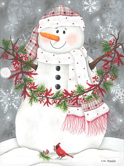 Lisa Kennedy KEN1242 - KEN1242 - Snowman with Berry Garland - 12x16 Snowman, Winter, Cardinal, Berry Garland, Snowflakes, Stocking Hat, Whimsical from Penny Lane