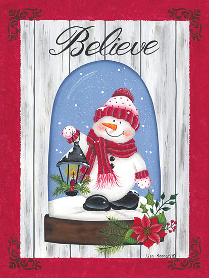Lisa Kennedy KEN1285 - KEN1285 - Snowman Snow Globe - 12x16 Christmas, Holidays, Snow Globe, Snowman, Lantern, Poinsettia, Believe, Typography, Signs, Textual Art, Winter from Penny Lane