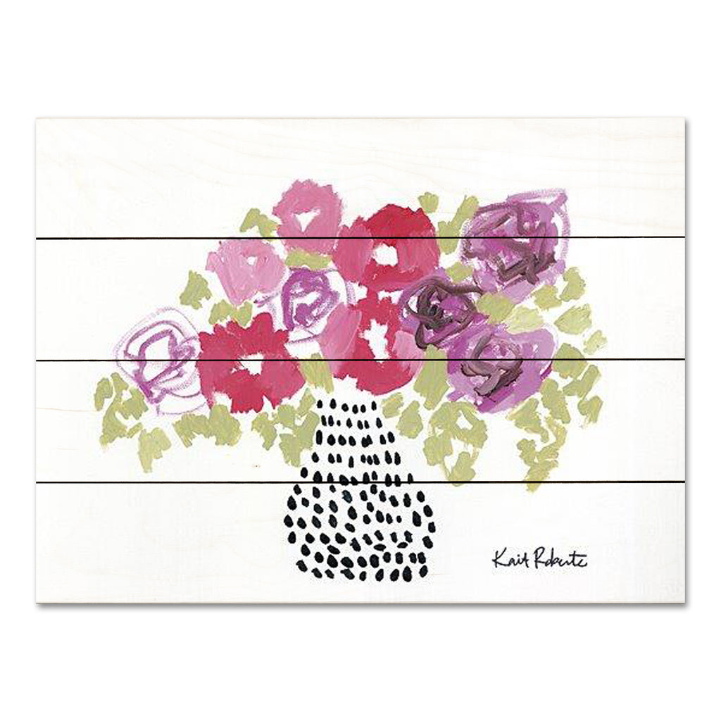Kait Roberts KR453PAL - KR453PAL - Spunky - 16x12 Flowers, Abstract, Pink and Purple Flowers, Black Polk Dotted Vase, Bouquet, Blooms, Spring from Penny Lane