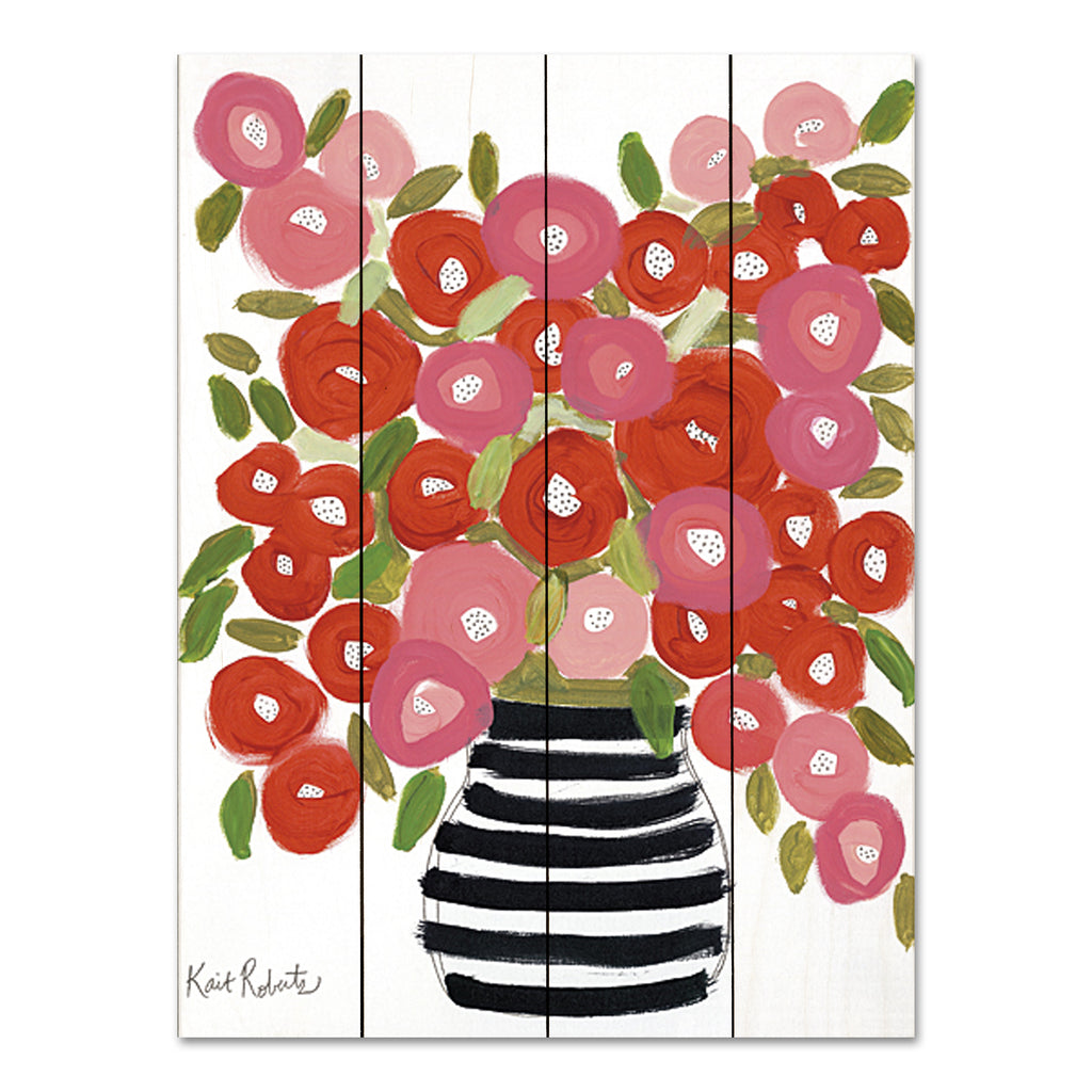 Kait Roberts KR467PAL - KR467PAL - Poppies in Strawberry and Taffy - 12x16 Flowers, Abstract, Red and Pink Flowers, Black Striped Vase, Bouquet, Blooms, Summer from Penny Lane