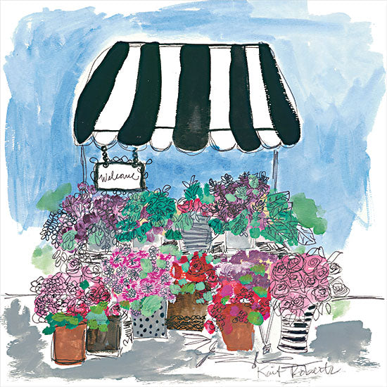Kait Roberts KR780 - KR780 - Welcome - 12x12 Flower Cart, Flowers, Abstract, For Sale, Welcome, Cottage/Country from Penny Lane