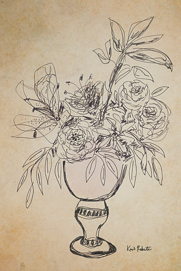 Kait Roberts KR825 - KR825 - Natural Florist - 12x18 Abstract, Flowers, Vase, Sketch, Drawing Print, Tea Stained Background from Penny Lane