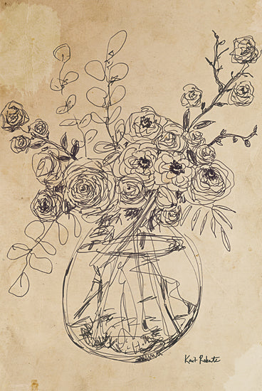 Kait Roberts KR826 - KR826 - From the Garden - 12x18 Abstract, Flowers, Vase, Sketch, Drawing Print, Tea Stained Background from Penny Lane