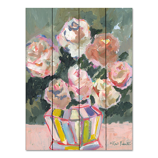 Kait Roberts KR829PAL - KR829PAL - Flowers for Brenda - 12x16 Abstract, Flowers, Vase, Dark Background, White and Pink Flowers, Contemporary from Penny Lane