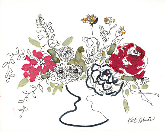 Kait Roberts KR845 - KR845 - Grow With Me - 16x12 Abstract, Flowers, Vase, Red Flowers, Greenery, Contemporary, Sketch from Penny Lane
