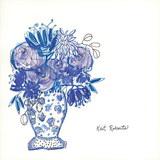 Kait Roberts KR859 - KR859 - Out of the Blue - 12x12 Abstract, Flowers, Bouquet, Vase, Blue & White, Contemporary from Penny Lane