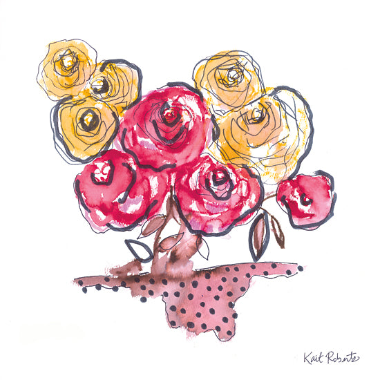Kait Roberts KR874 - KR874 - Save Room for Playtime - 12x12 Abstract, Flowers, Red Flowers, Yellow Flowers, Contemporary from Penny Lane