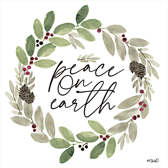 Kate Sherrill KS222 - KS222 - Peace on Earth Wreath - 12x12 Christmas, Holidays, Wreath, Peace on Earth, Greenery, Pine Cones, Nature, Typography, Signs from Penny Lane
