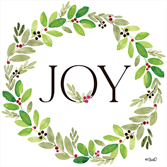 Kate Sherrill KS229 - KS229 - Joy Wreath - 12x12 Christmas, Holidays, Joy, Typography, Signs, Wreath, Greenery, Holly, Berries from Penny Lane