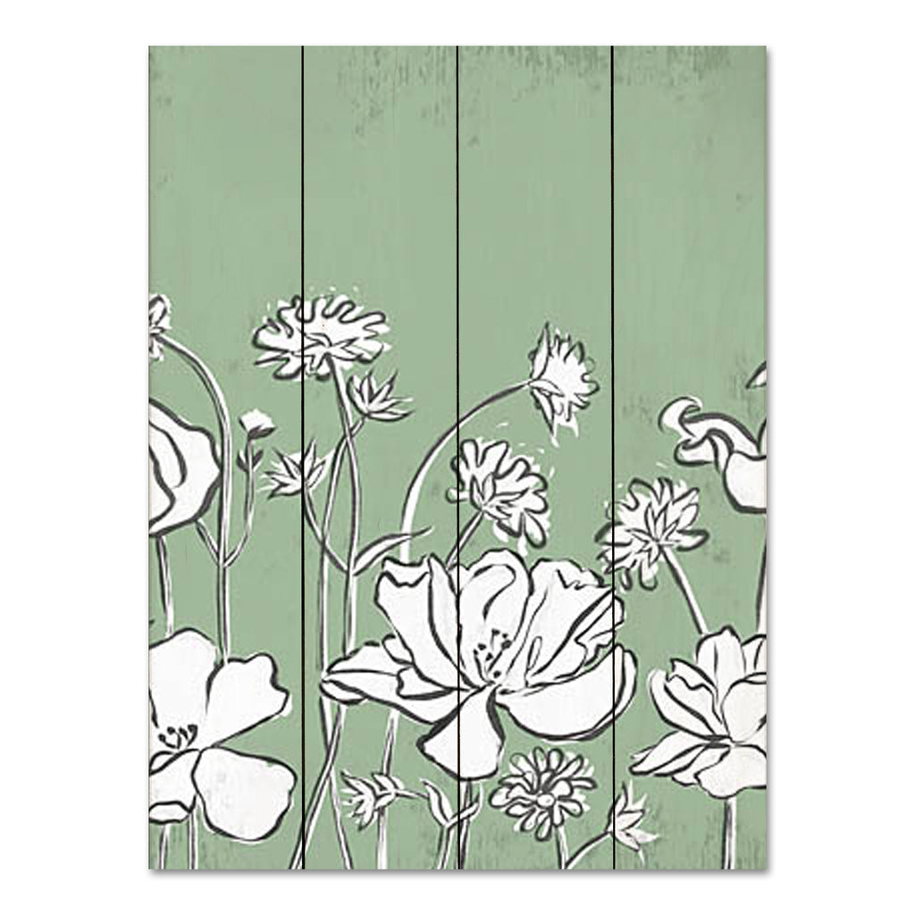 Kate Sherrill KS249PAL - KS249PAL - Floral Sketch 2 - 16x12 Flowers, Floral Sketch, Green & White, Wildflowers, Spring from Penny Lane