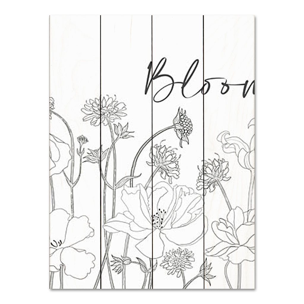Kate Sherrill KS255PAL - KS255PAL - Flowers in Bloom - 16x12 Flowers, Sketch, Drawing Print, Bloom, Typography, Signs, Black & White from Penny Lane