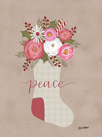 Lisa Larson LAR473 - LAR473 - Peace Christmas Stocking - 12x16 Peace, Christmas Stocking, Christmas, Stocking, Holidays, Flowers, Typography, Pink Flowers from Penny Lane