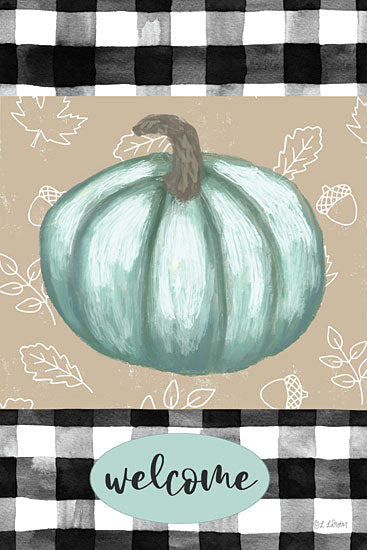 Lisa Larson LAR507 - LAR507 - Welcome Blue Pumpkin - 12x18 Welcome Blue Pumpkin, Welcome, Greeting, Pumpkins, Blue Pumpkins, Black & White Plaid, Signs from Penny Lane