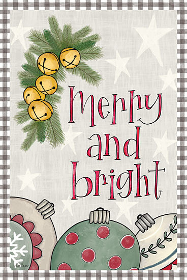 Lisa Larson LAR571 - LAR571 - Merry and Bright - 12x18 Christmas, Holidays, Ornaments, Bells, Merry and Bright, Typography, Signs, Textual Art, Stars, Black & White Plaid from Penny Lane