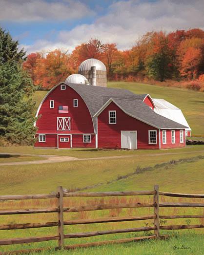 Lori Deiter LD1118 - One Flag, One Land - Barn, Farm, Landscape, Fence, Trees from Penny Lane Publishing