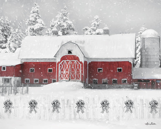 Lori Deiter LD1850 - LD1850 - Barn with Fence and Bows - 16x12 Holidays, Christmas, Red Barn, Barn, Farm, Snow, Winter, Fence from Penny Lane