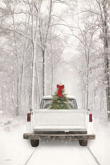 Lori Deiter LD2030 - LD2030 - Snowy Drive in a Chevy - 12x18 Christmas Tree, Christmas, Holidays, Truck, Road, Trees, Winter, Snow from Penny Lane