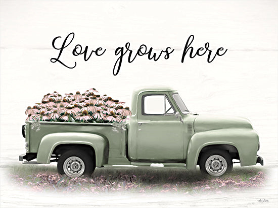 Lori Deiter LD2250 - LD2250 - Sage Blush Truck - 16x12 Love Grows Here, Truck, Flowers, Pink Flowers, Signs from Penny Lane