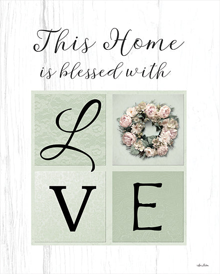 Lori Deiter LD2251 - LD2251 - Blessed With Love - 12x16 Home, Blessed with Love, Family, Block Letters, Wreath, Peony Flowers from Penny Lane