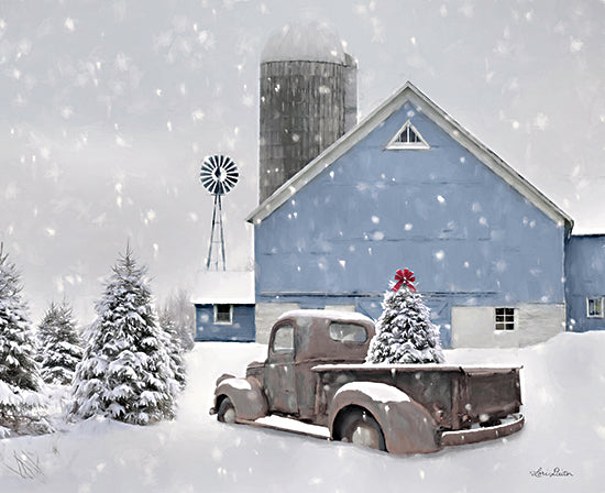 Lori Deiter LD2380 - LD2380 - Christmas Serenity - 16x12 Barn, Blue Barn, Truck, Rusty Truck, Christmas Tree Farm, Trees, Winter, Photography from Penny Lane
