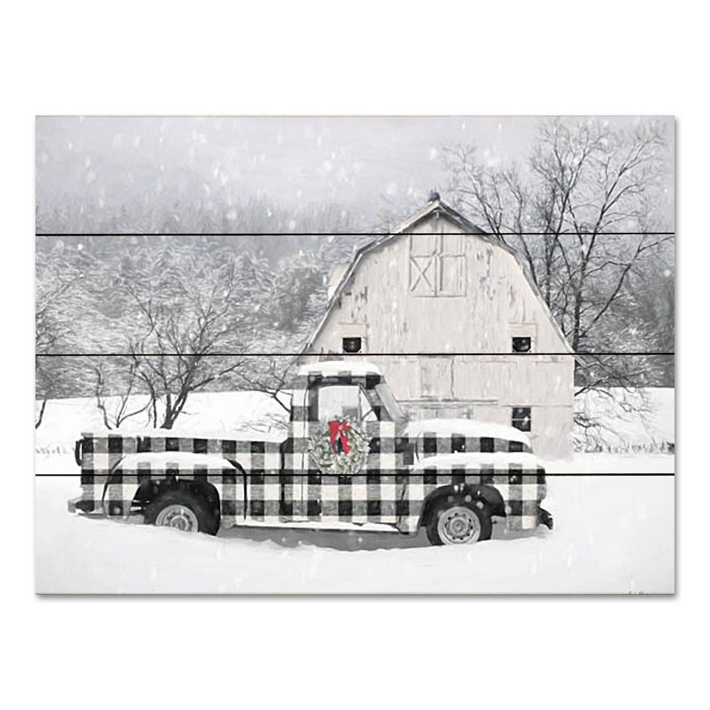 Lori Deiter LD2422PAL - LD2422PAL - Checkered Country Christmas    - 16x12 Christmas, Winter, Farm, Barn, Truck, Black & White Checkered Truck, Truck, Farmhouse/Country, Wreath, Photography, Snow from Penny Lane