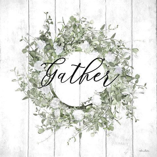 Lori Deiter LD2762 - LD2762 - Gather Wreath - 12x12 Gather, Wreath, Eucalyptus, Eucalyptus Wreath, Greenery, Typography, Wood Background, Signs from Penny Lane