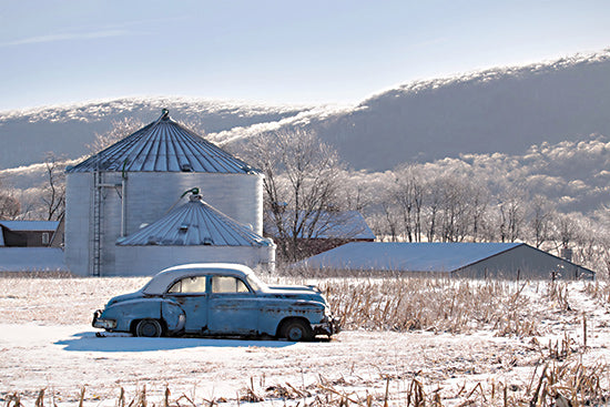 Lori Deiter LD3114 - LD3114 - Beautiful Winter World - 18x12 Farm, Barn, Fields, Winter, Snow, Car, Blue Car, Rusty Car, Vintage, Landscape, Photography from Penny Lane