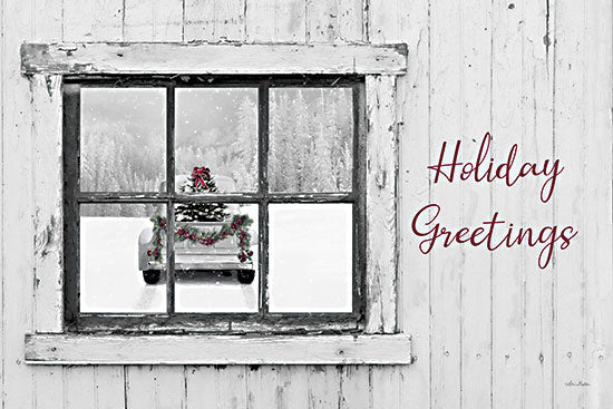 Lori Deiter LD3209 - LD3209 - Holiday Greetings Window - 18x12 Christmas, Holidays, Holiday Greetings, Typography, Signs, Textual Art, Window, Truck, Christmas Tree, Photography, Winter, Farmhouse/Country from Penny Lane