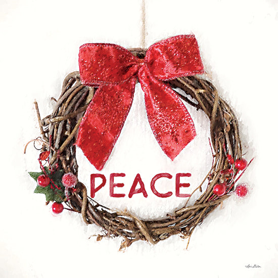 Lori Deiter LD3292 - LD3292 - Peace Vine Wreath - 12x12 Christmas, Holidays, Wreath, Grapevine Wreath, Peace, Typography, Signs, Textual Art, Berries, Holly, Red Ribbon, Winter from Penny Lane