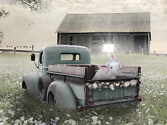 Lori Deiter LD3333 - LD3333 - Joy Ride - 16x12 Farm, Barn, Truck, Blue Truck, Antique Truck, Pig, Photography, Whimsical, Flowers, Wildflowers, Pasture, Joy Ride, Sunrise from Penny Lane