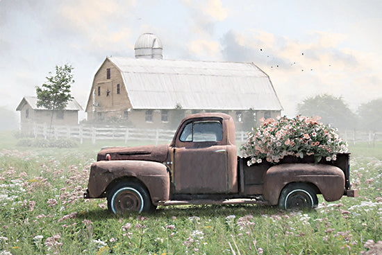 Lori Deiter LD3334 - LD3334 - Hazy Summer Day - 18x12 Photography, Truck, Pink Truck, Flowers, Pink Flowers, Wildflowers, Barn, Farm, Landscape, Summer, Farmhouse/Country from Penny Lane