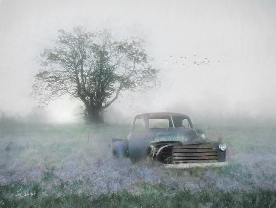 Lori Deiter LD3474 - LD3474 - Hazy Country Morning - 16x12 Photography, Truck, Blue Truck, Wildflowers, Landscape, Tree, Country, Morning, Fog, Vintage Truck from Penny Lane