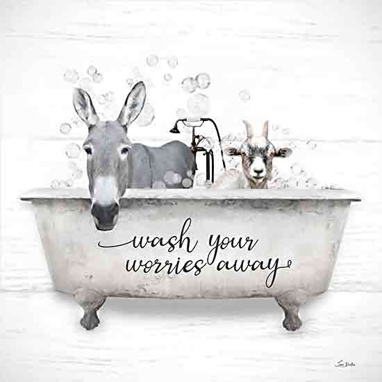 Lori Deiter LD3478 - LD3478 - Wash Your Worries Away - 12x12 Bath, Bathroom, Whimsical, Animals, Donkey, Goat, Wash Your Worries Away, Typography, Signs, Textual Art, Bathtub, Bubbles from Penny Lane