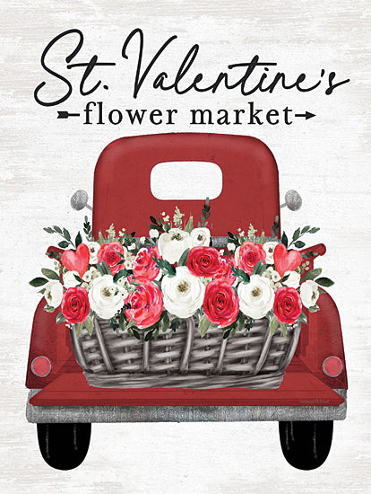 lettered & lined LET1049 - LET1049 - St. Valentine's Flower Market - 12x16 Valentine's Day, Truck, Red Truck, Flowers, Red Flowers, White Flowers, Bouquets, St. Valentine's Flower Market, Typography, Signs, Textual Art, Hearts, Banner, Basket of Flowers, Spring from Penny Lane