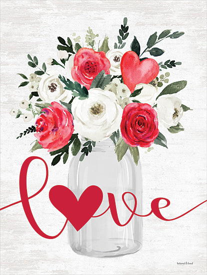 lettered & lined LET1051 - LET1051 - Love Bouquet - 12x16 Valentine's Day, Flowers, Red Flowers, White Flowers, Bouquets, Hearts, Greenery, Mason Jar, Love, Typography, Signs, Textual Art, Farmhouse/Country, Spring from Penny Lane